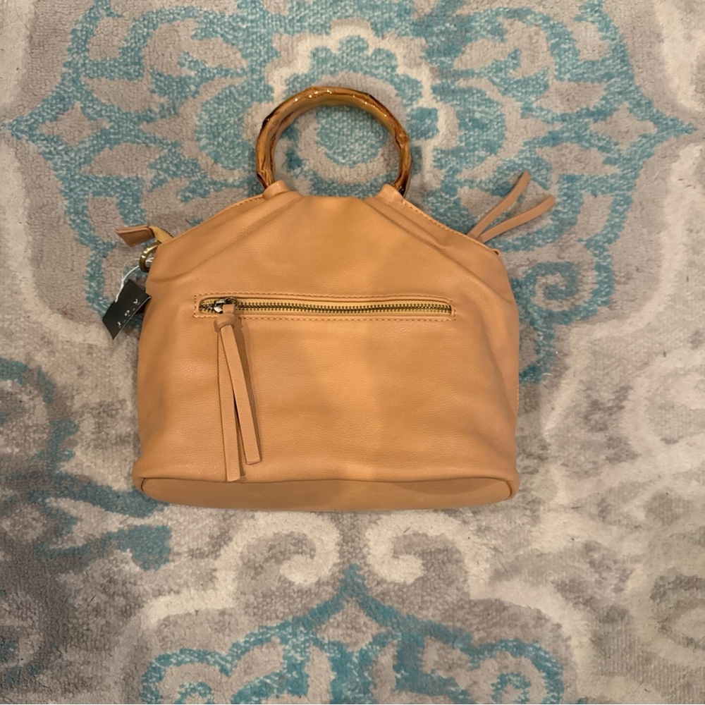 Joy Susan Tan Pebbled Satchel with Bamboo-Style Handles